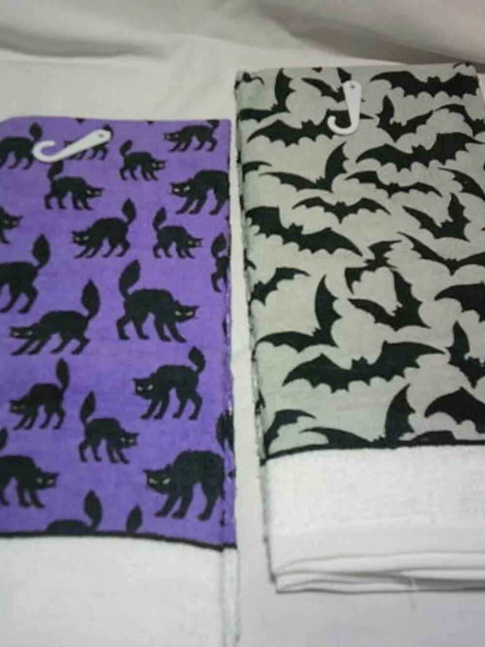 LOT 2 NEW HALLOWEEN KITCHEN TOWELS BATS & CATS DESIGN 100% COTTON GREENBRIER INT